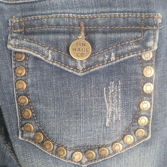 Tin Haul Wide Leg Jeans Women's 28 L Blue Denim Distressed Embellished Western - Picture 10 of 14